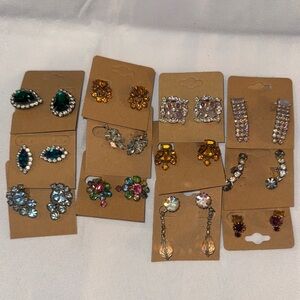 Elegant Multicolor Crystal Earrings Set Clip and Pierced